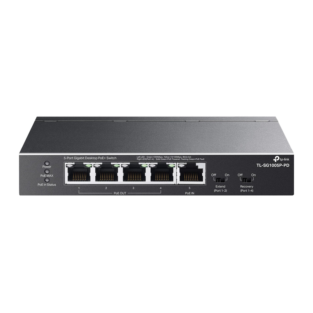 TP-Link TL-SG1005P-PD | 5 Port PoE Passthrough Gigabit Ethernet Switch | 1 PoE++ In@90W, 4 PoE+ Output up to 66W | Plug & Play | Extend Mode | QoS, IGMP, PoE Auto Recovery | PoE Powered ONLY | Fanless