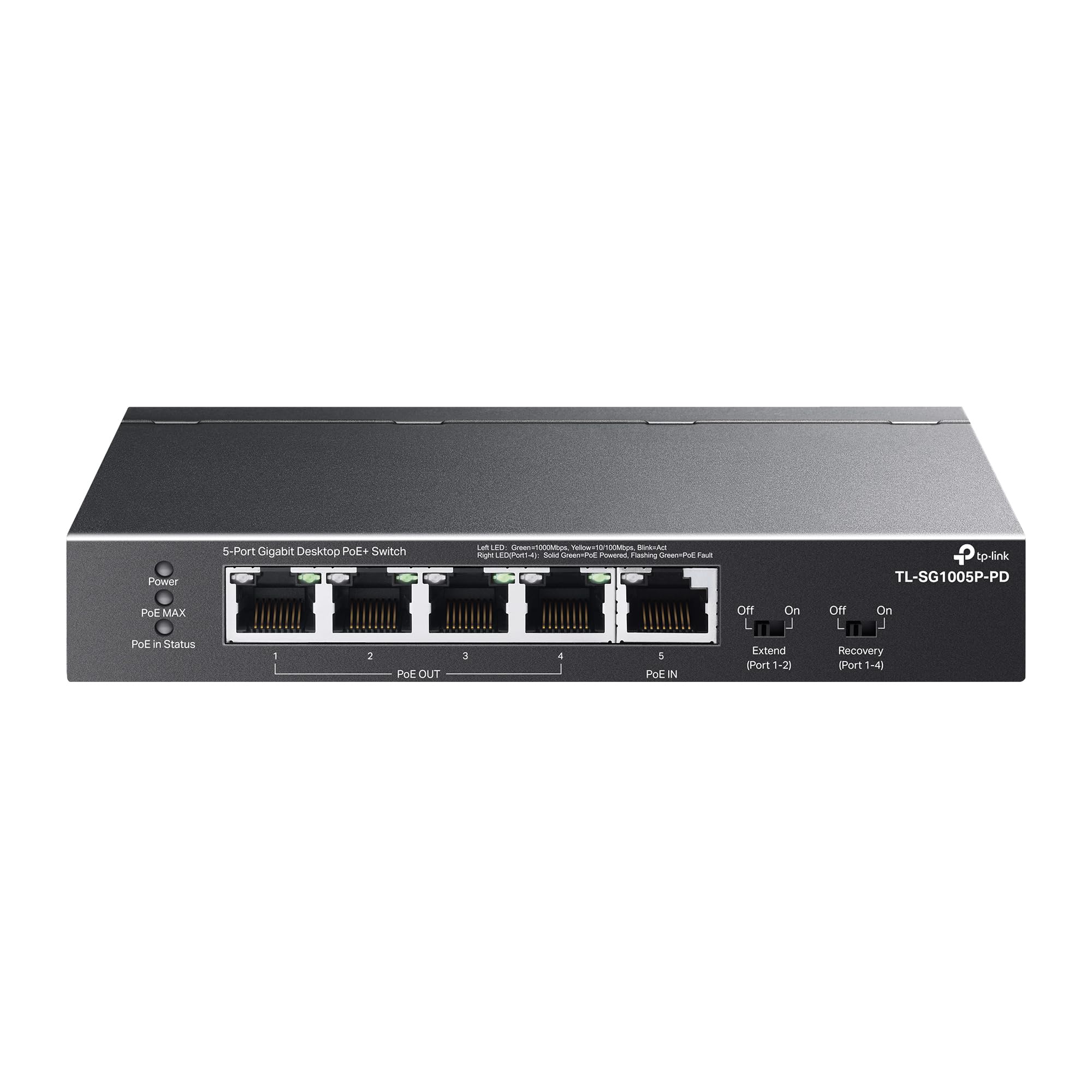 TP-Link TL-SG1005P-PD | 5 Port PoE Passthrough Gigabit Ethernet Switch | 1 PoE++ In@90W, 4 PoE+ Output up to 66W | Plug & Play | Extend Mode | QoS, IGMP, PoE Auto Recovery | PoE Powered ONLY | Fanless