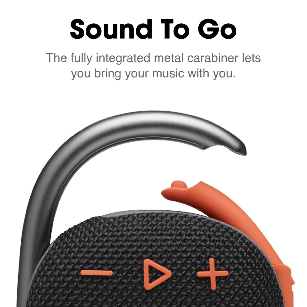 JBL Clip 4, Black/Orange - Portable Bluetooth 5.1 Speaker - Up to 10 Hours of Play - Waterproof & Dust Resistant - Includes Noise & Echo-Canceling Speakerphone