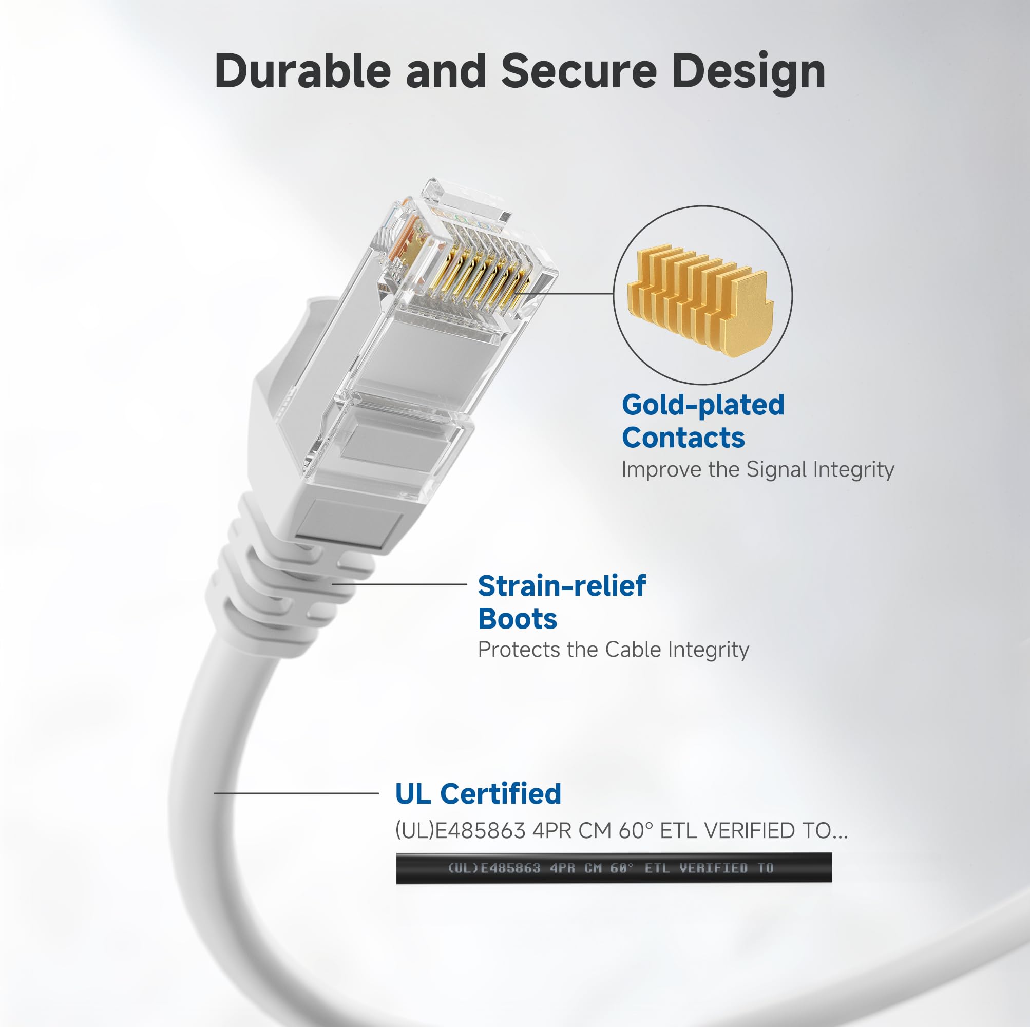 Cable Matters 10Gbps Snagless Cat 6 Ethernet Cable - 40ft, Cat 6 Cable, Cat6 Cord, Ethernet Cord, White