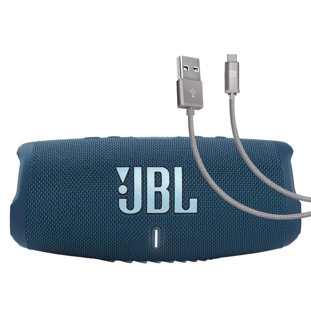 JBL Charge 5 (Blue) + Bundle with Case Logic Braided USB Type-C Charge & Sync (6 feet, Gray)
