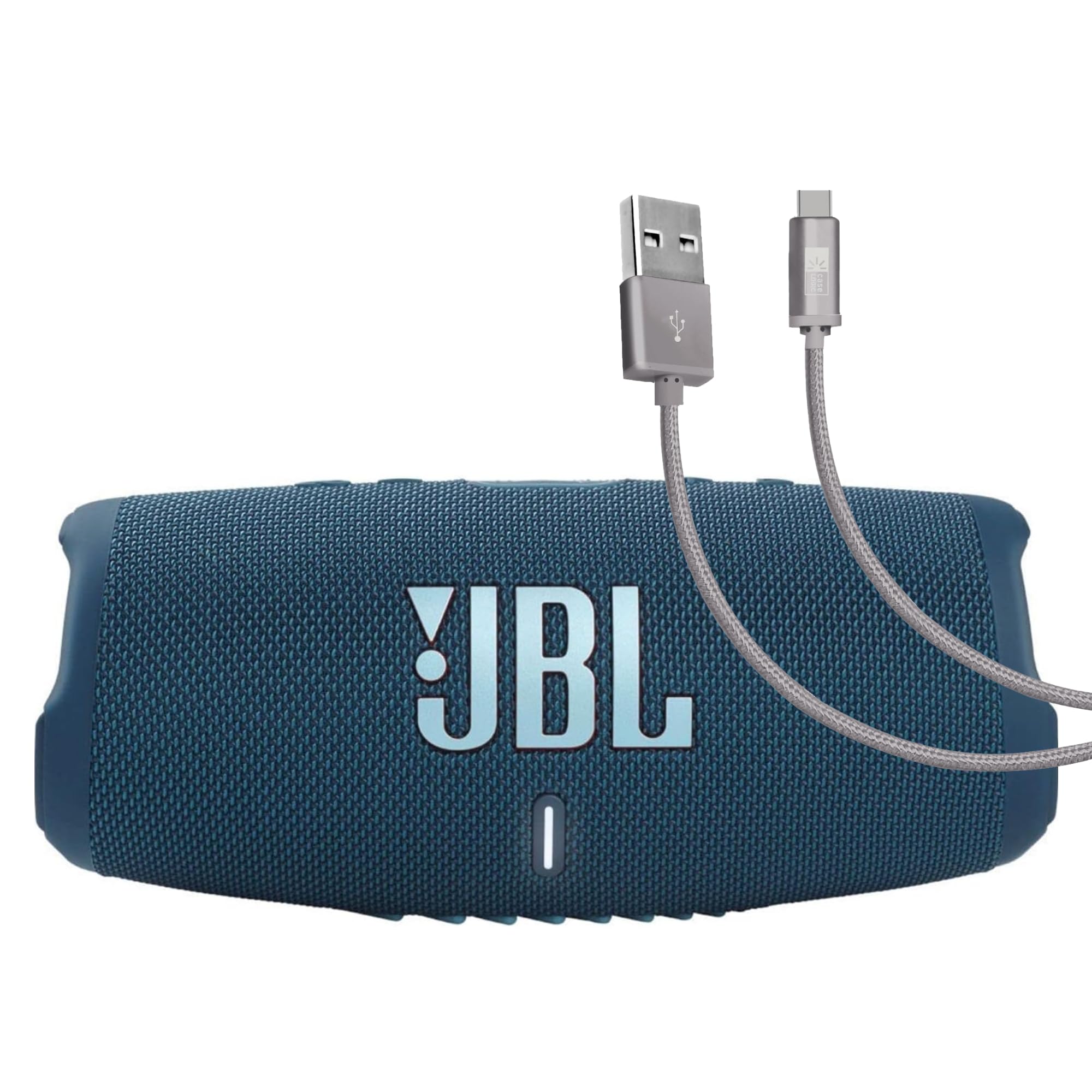 JBL Charge 5 (Blue) + Bundle with Case Logic Braided USB Type-C Charge & Sync (6 feet, Gray)