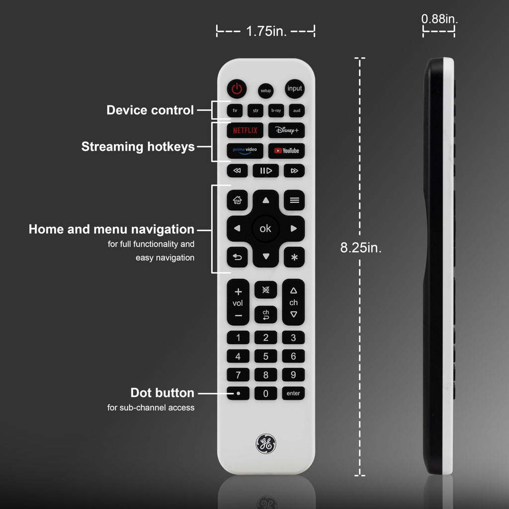 GE Rechargeable tv Remote and Control, Universal Remote for Samsung, Apple, Sony, Roku, LG Smart TVs, 4-Device, 80984