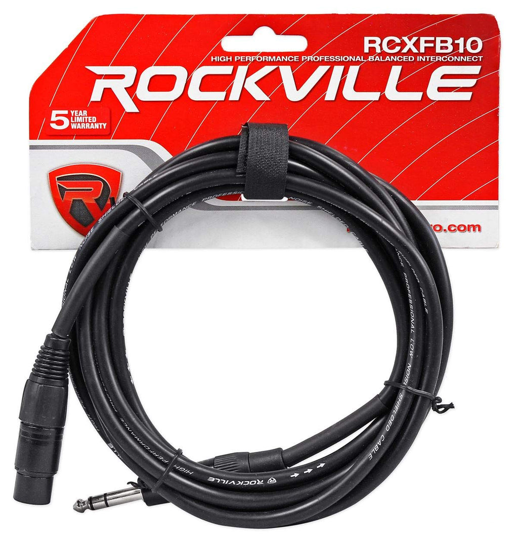 Rockville RCXFB10B 10' Female XLR to 1/4'' TRS Cable Black, 100% Copper