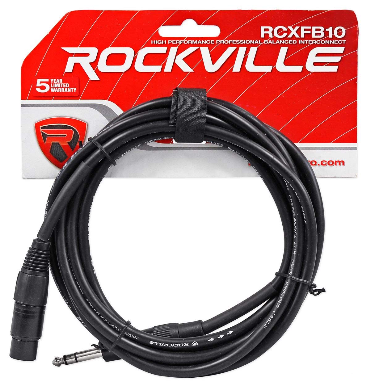 Rockville RCXFB10B 10' Female XLR to 1/4'' TRS Cable Black, 100% Copper
