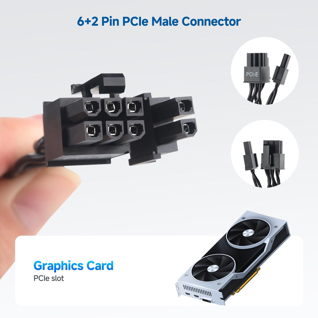 Cable Matters 8 Pin EPS to 6+2 Pin PCIe Male to Male Power Extension/Conversion Cord - 2ft