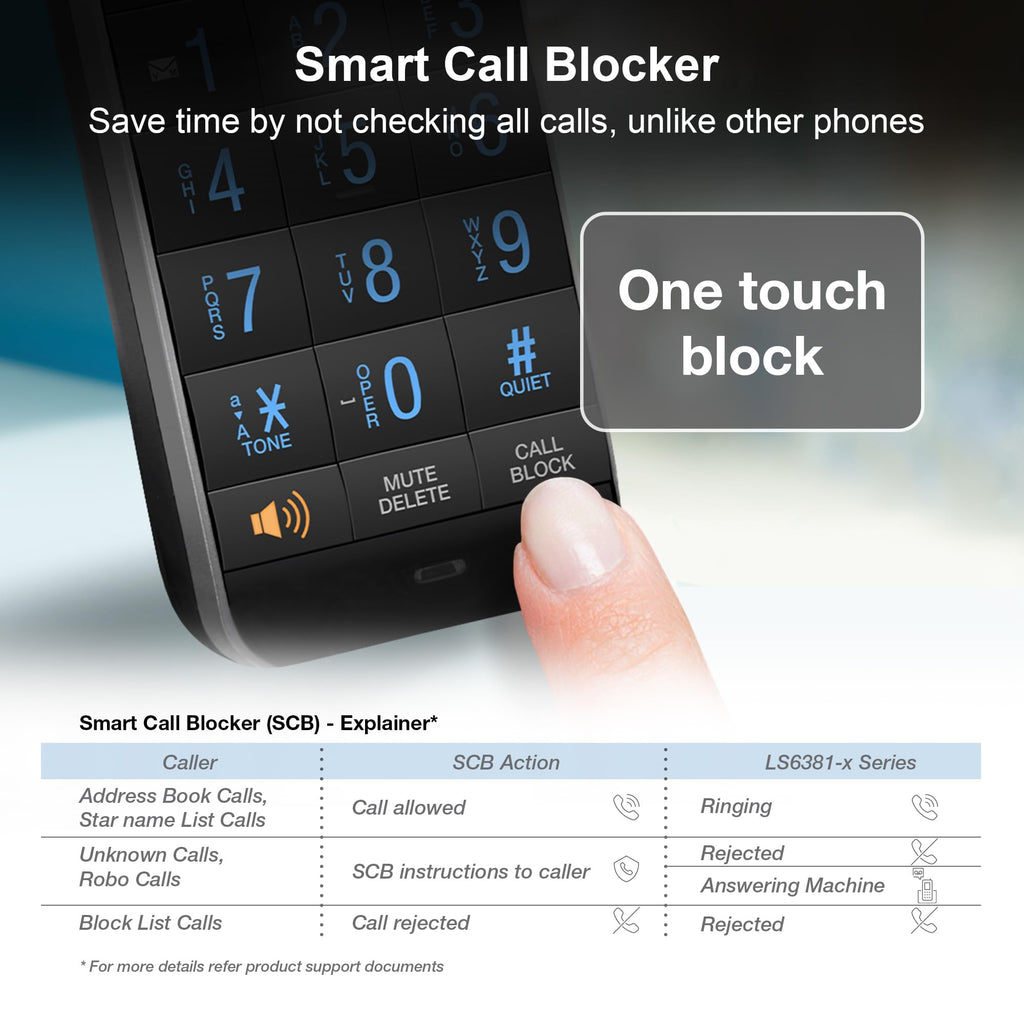 VTech LS6381 DECT 6.0 Cordless Phone with Bluetooth Speaker, Echo Cancellation, Noise Reduction, Music Streaming, Landline Phone with Answering Machine Easy to Read Smart Call Blocker