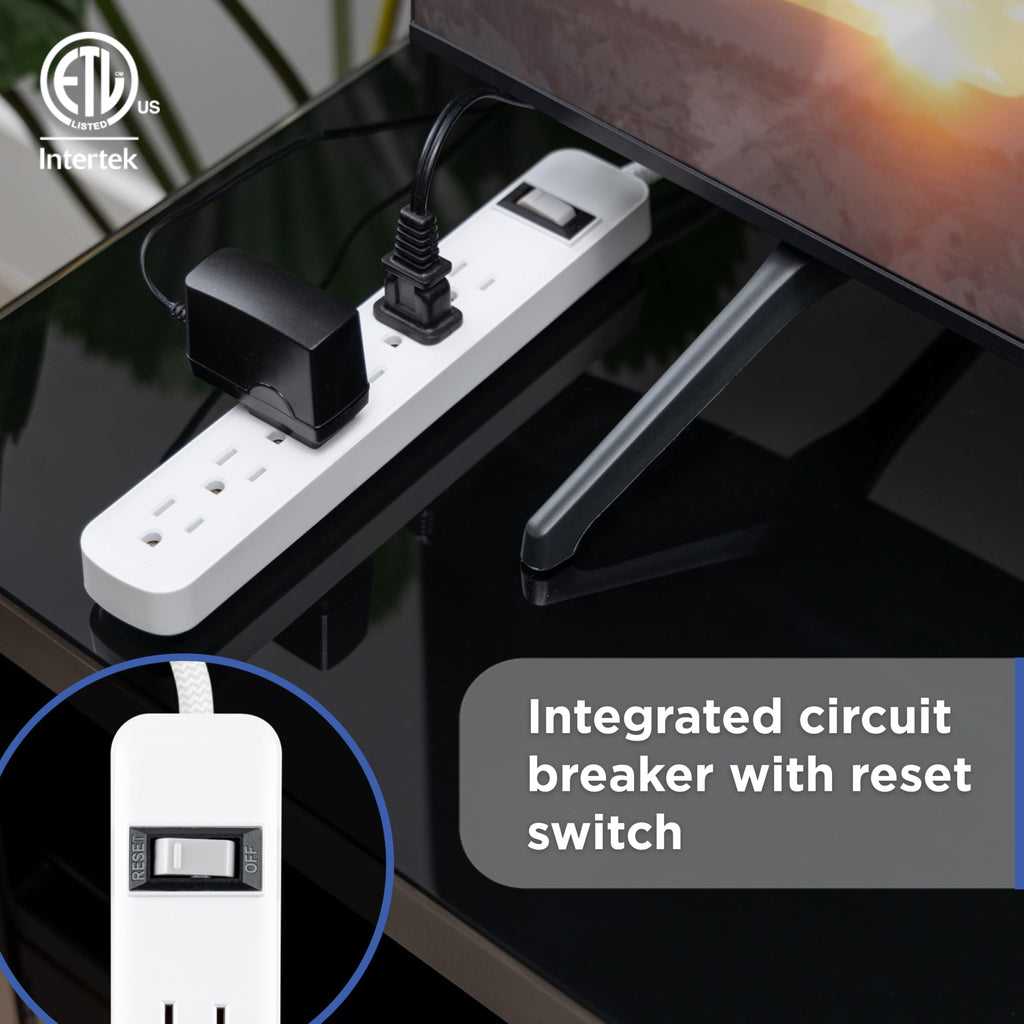 GE 6-Outlet & 2-Outlet Surge Protector Combo Pack with 2 USB-C Ports, 245 Joules, 2ft Braided Cords, Flat Plugs, ETL Certified, White, 86076