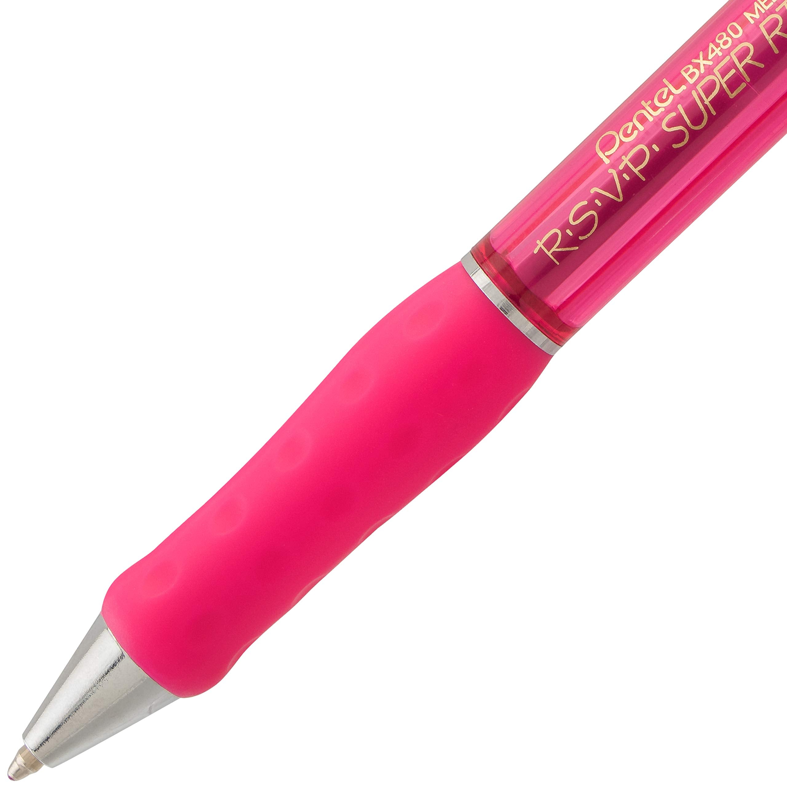 Pentel RSVP Super RT Ballpoint Pen, (1.0mm) Medium Line, Pink Ink, Box of 12 Pens (BX480-P)