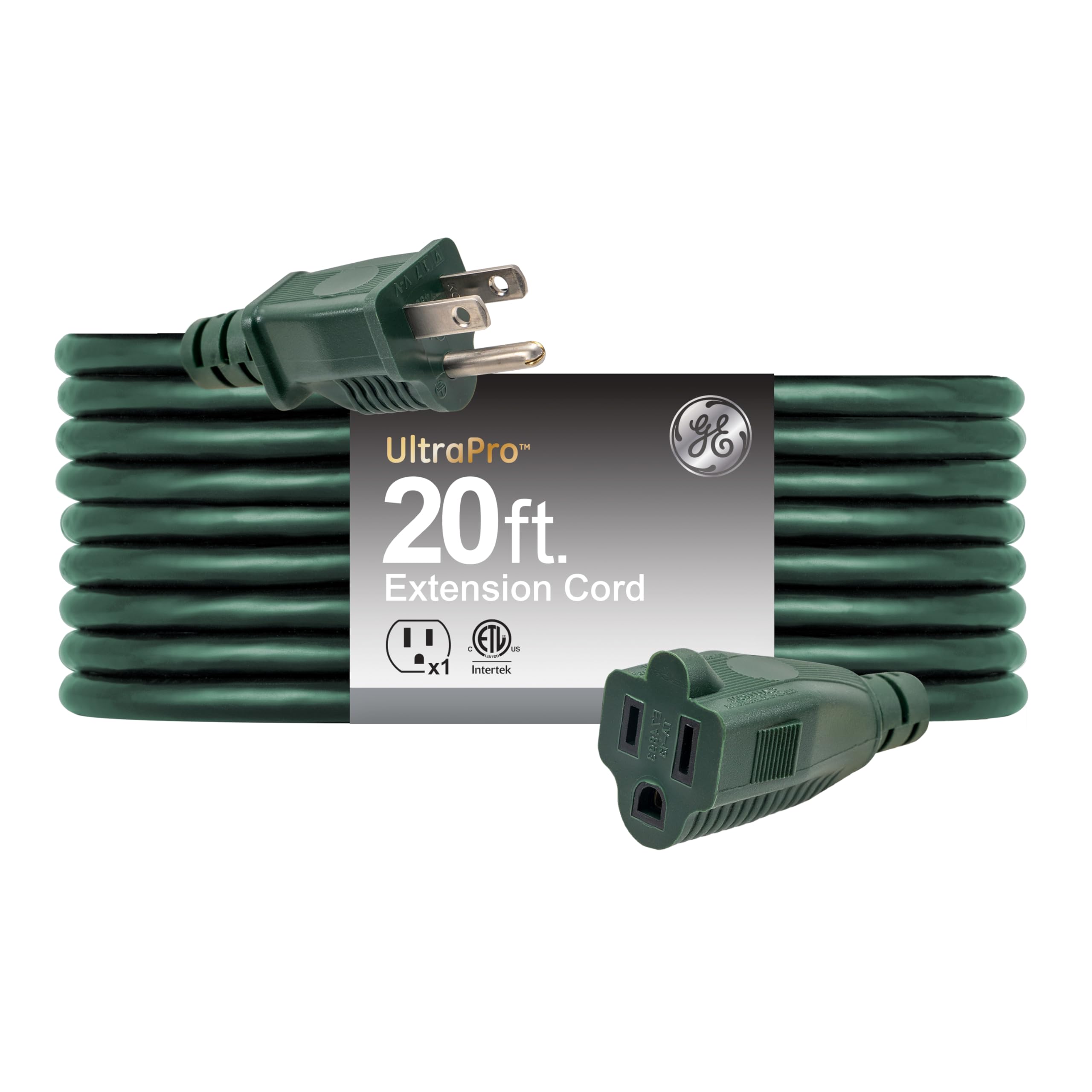 GE 81599 Waterproof Outdoor Extension Cable, 3 Pin 16AWG Extension Cable for Outdoor, 13 Amp Extension Cable, 20ft Long Extension Cable, UL Listed