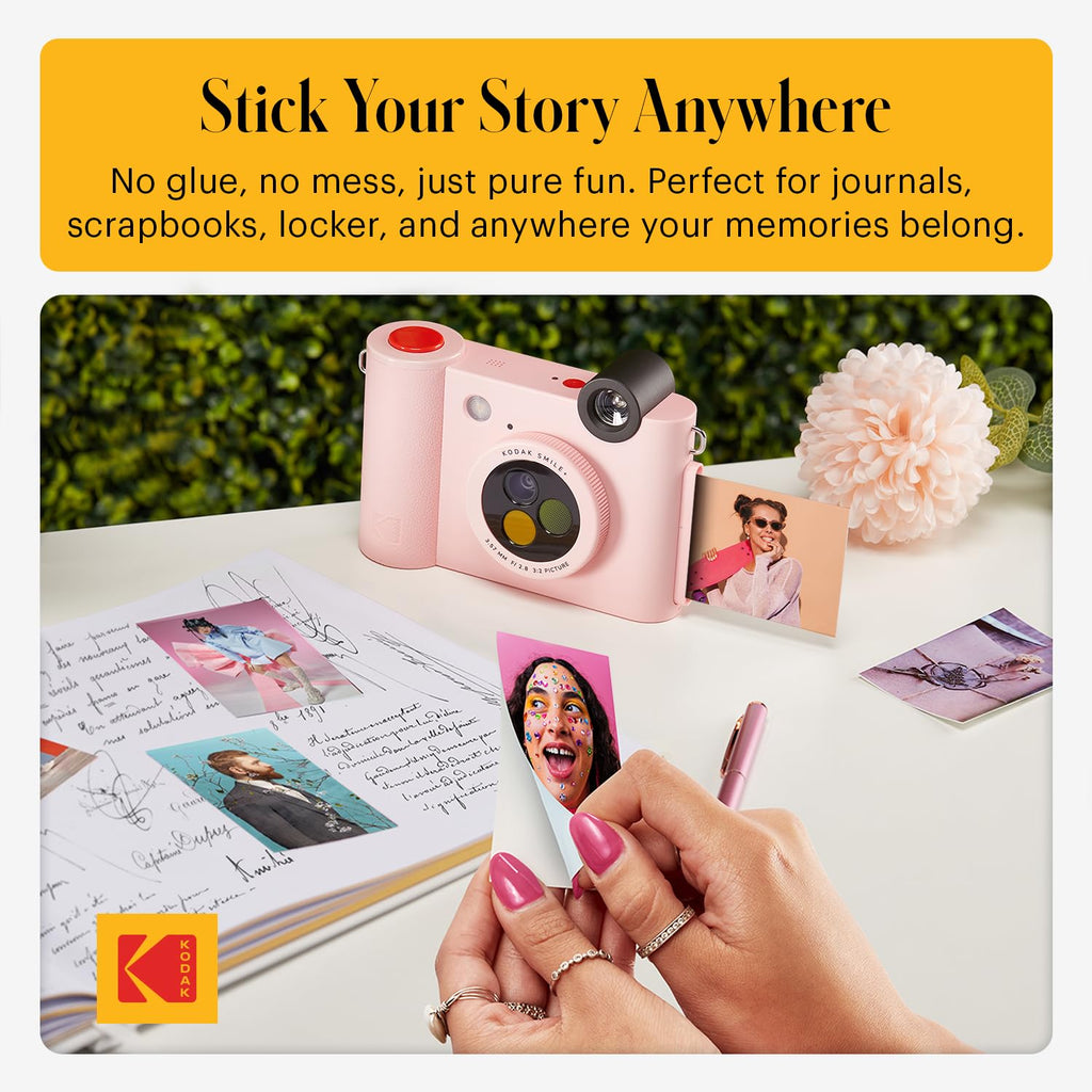 KODAK Smile+ 2-in-1 Digital Instant Camera & Wireless Bluetooth Photo Printer, 10MP, Special-Effect Rotating Lens, Zink 2x3" (5.1x7.5 cm) Sticky-Back Photos, Print via App from Smart Devices, Pink