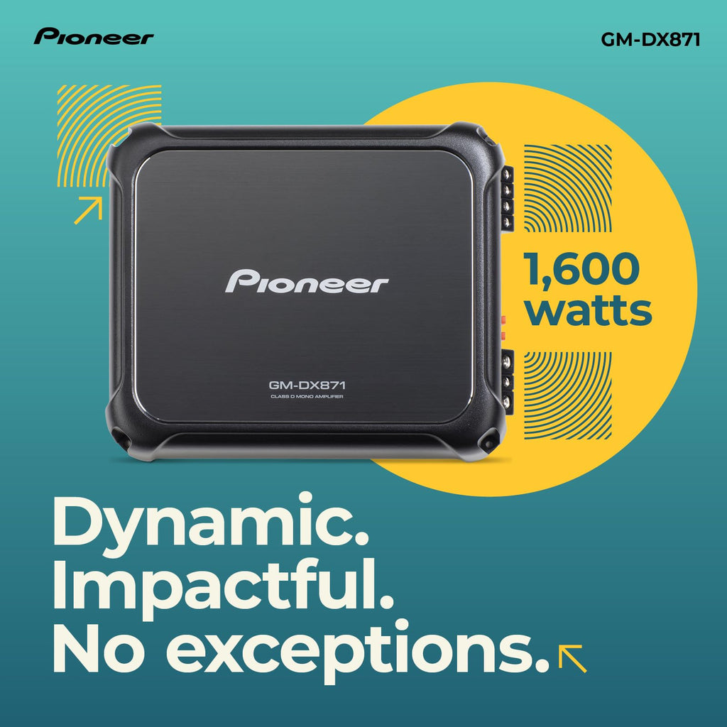 Pioneer GM-DX871 - Powerhouse Amplifier with 1,600 Watts, Class-D Technology, 1-Channel, Variable Low-Pass Filter, Compact Design, and Remote Bass Boost Control