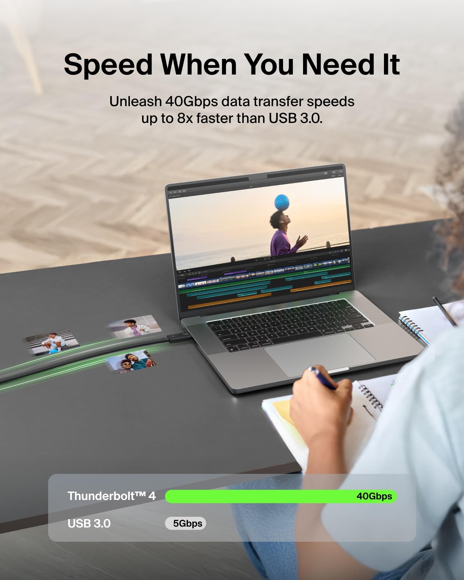 Belkin Active Thunderbolt 4 USB-C Cable, USB Type C Connection with 100W Power Delivery PD Enabled, USB 4 Compliant and Compatible with TB3 Compatible with MacBook Pro, iPhone 15 Pro, more, 2m
