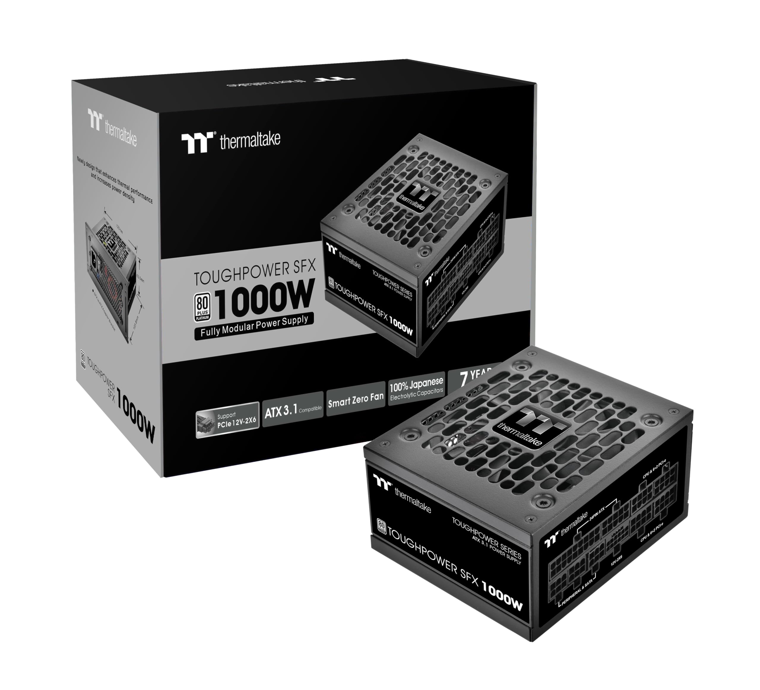 Thermaltake Toughpower SFX 1000W 80Plus Platinum ATX 3.1 Standard Power Supply; 600W 12V-2x6 Connector Included; Full Modular; 90mm FDB Fan; PS-STP-1000FNFAPU-1; 7 Year Warranty