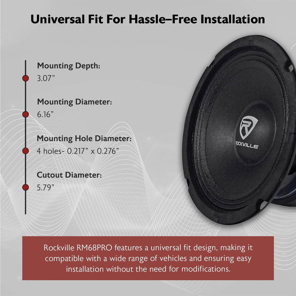 Rockville RM68PRO 6.5-Inch 8 Ohm SPL Mid-Bass Midrange Car Speaker 105dB 200w-Set of 1