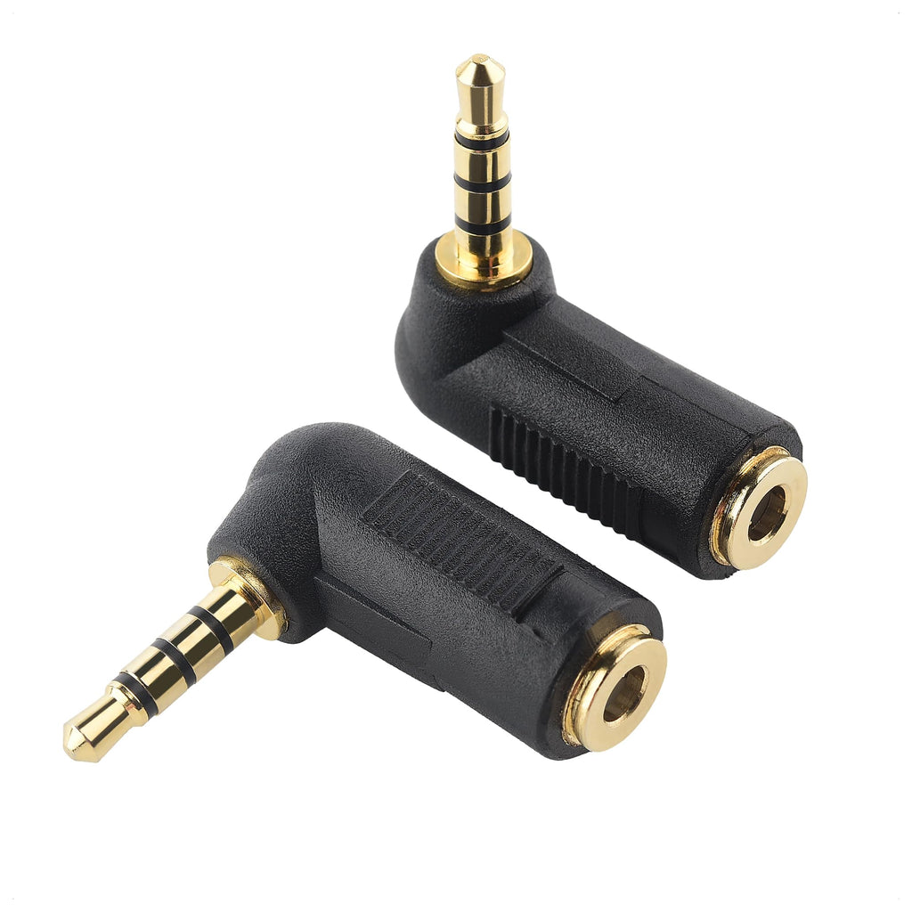 Cable Matters 2-Pack TRRS Right Angle 3.5mm Adapter in Black (3.5mm Right Angle Adapter, 90 Degree Audio Converter)