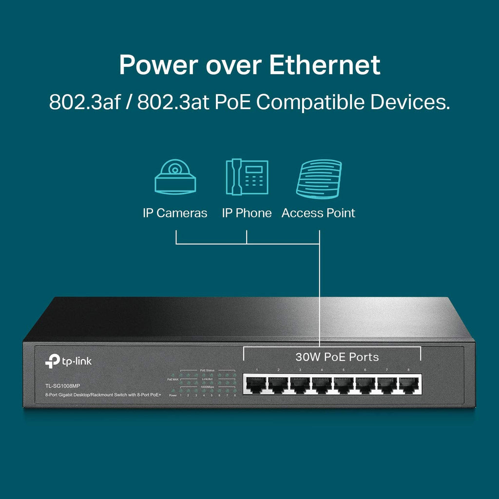 TP-Link 5-Port Gigabit Ethernet Network Switch (TL-SG105), Ethernet Splitter, 8 PoE+ Ports