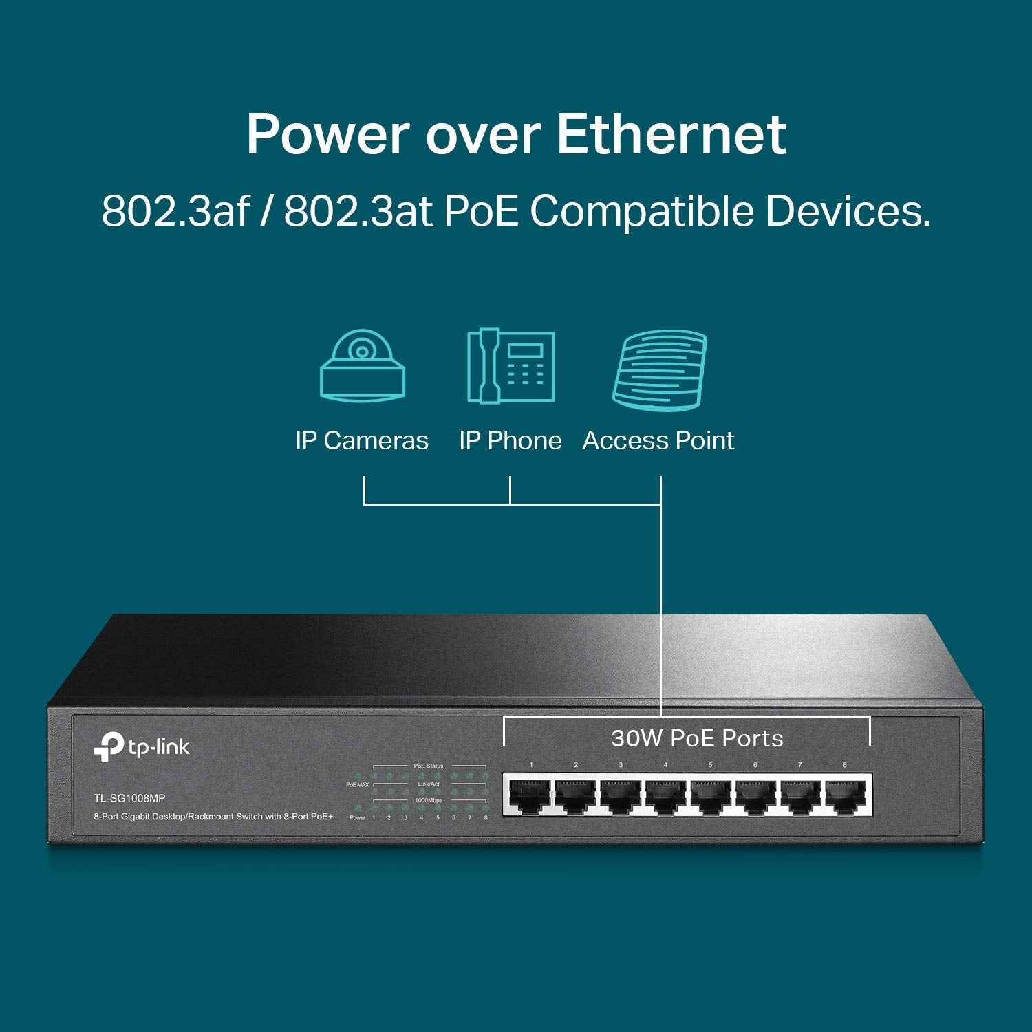TP-Link 5-Port Gigabit Ethernet Network Switch (TL-SG105), Ethernet Splitter, 8 PoE+ Ports