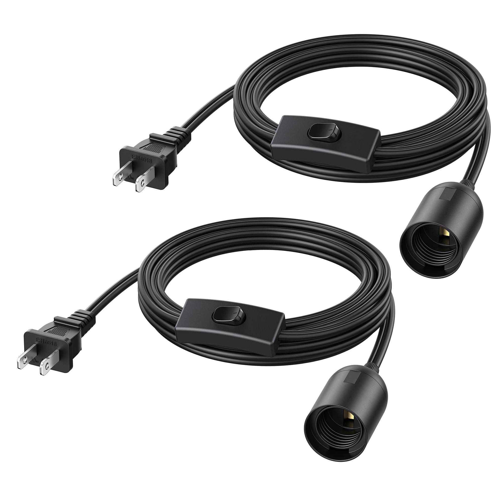 Cable Matters 2-Pack Hanging Light Cord with Switch 8 Ft (Pendant Light Cord, Light Socket with Cord) in Black