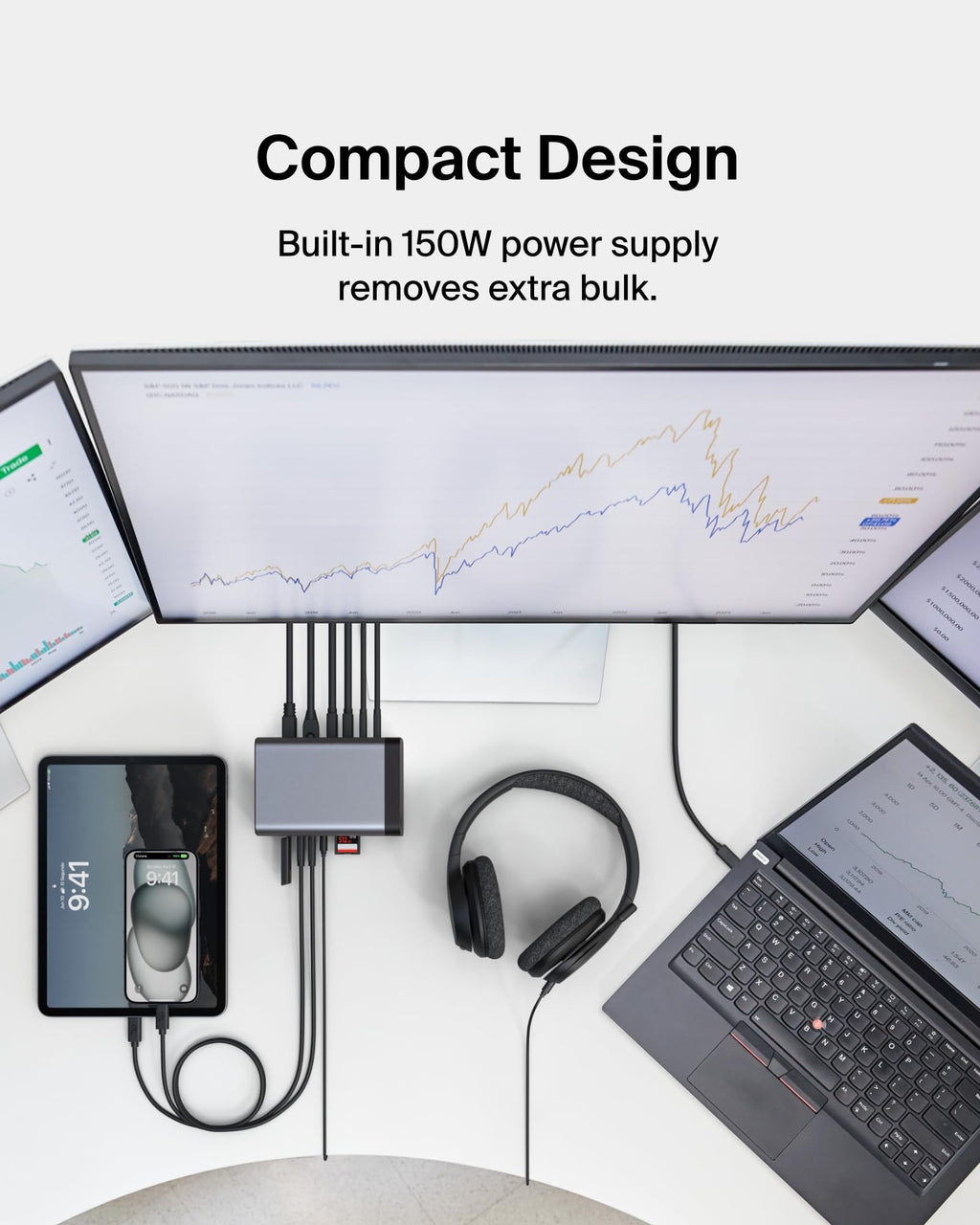 Belkin USB-C Hub, 11-in-1 Pro GaN Dock 150W, Multi-Port Docking Station w/USB-C, USB-A, Ethernet, SD, MicroSD, 3.5mm Port, 4K HDMI Ports for Triple Monitor Display - Compatible w/MacBook Pro & More