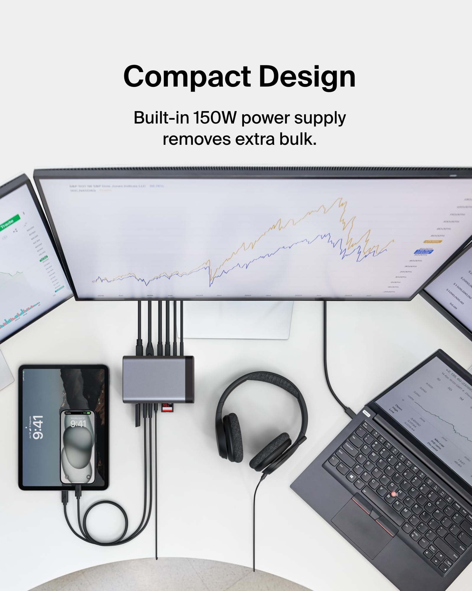 Belkin USB-C Hub, 11-in-1 Pro GaN Dock 150W, Multi-Port Docking Station w/USB-C, USB-A, Ethernet, SD, MicroSD, 3.5mm Port, 4K HDMI Ports for Triple Monitor Display - Compatible w/MacBook Pro & More