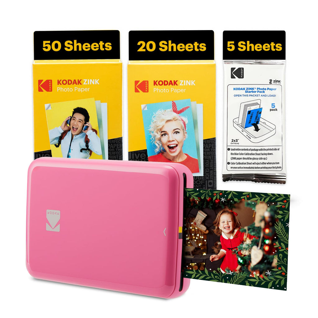 Kodak Step Instant Smartphone Photo Printer, Portable Mini Color Wireless Mobile Printer, Zink 2x3” (5.1x7.5 cm) Sticky-Back Photos, Bluetooth, 75 Sheets Bundle, Pink