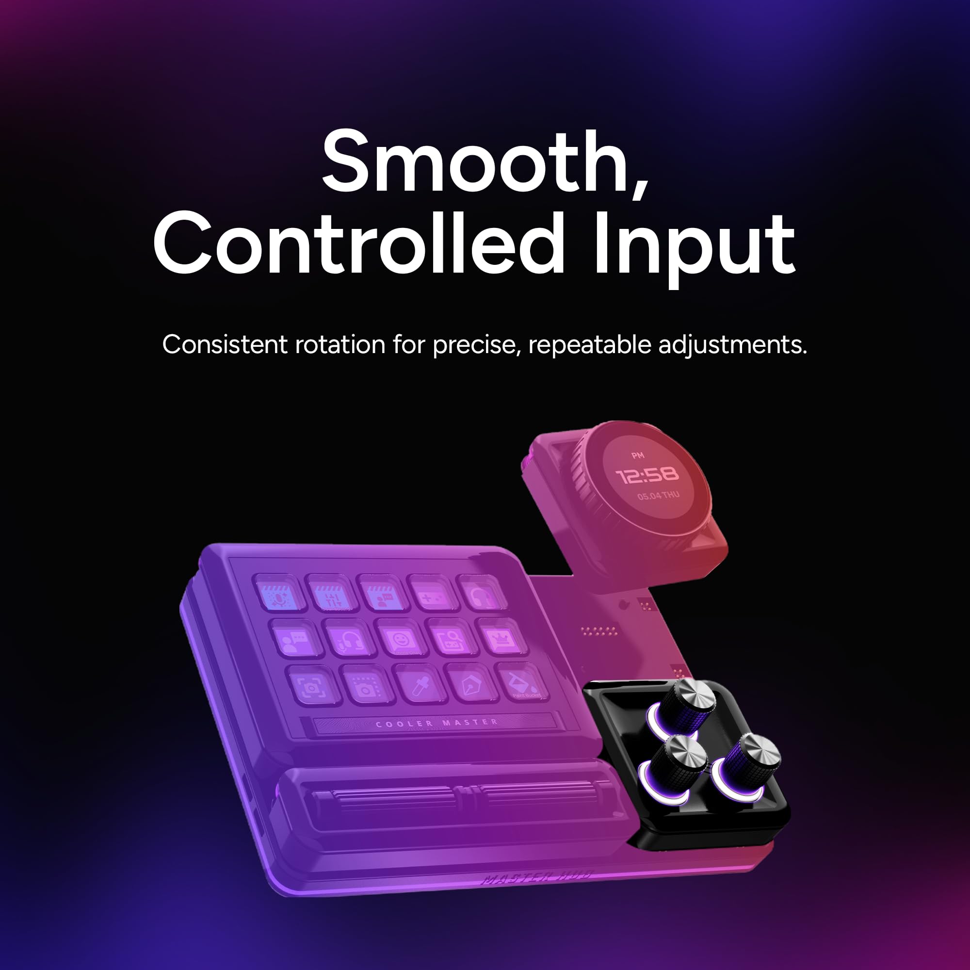 Cooler Master MasterHUB 3xKnob Module: Freeform 2.0 Modular Platform - Precision Control with Customizable Knobs and RGB LEDs for Effortless Fine-Tuning of Creative Apps and Lighting