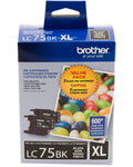 Brother Printer LC752PKS 2 Pack of LC-75BK Cartridges Ink - Retail Packaging