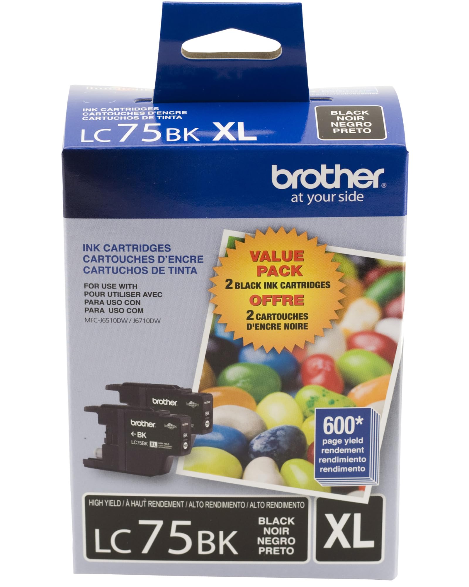 Brother Printer LC752PKS 2 Pack of LC-75BK Cartridges Ink - Retail Packaging