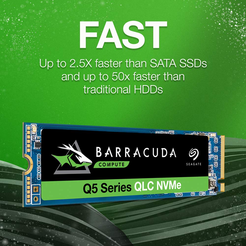 Seagate BarraCuda Q5 SSD, 1TB, Internal SSD, M.2 NVMe PCIe Gen3 �4, 3D QLC, for Desktop or Laptop (ZP1000CV3A001)