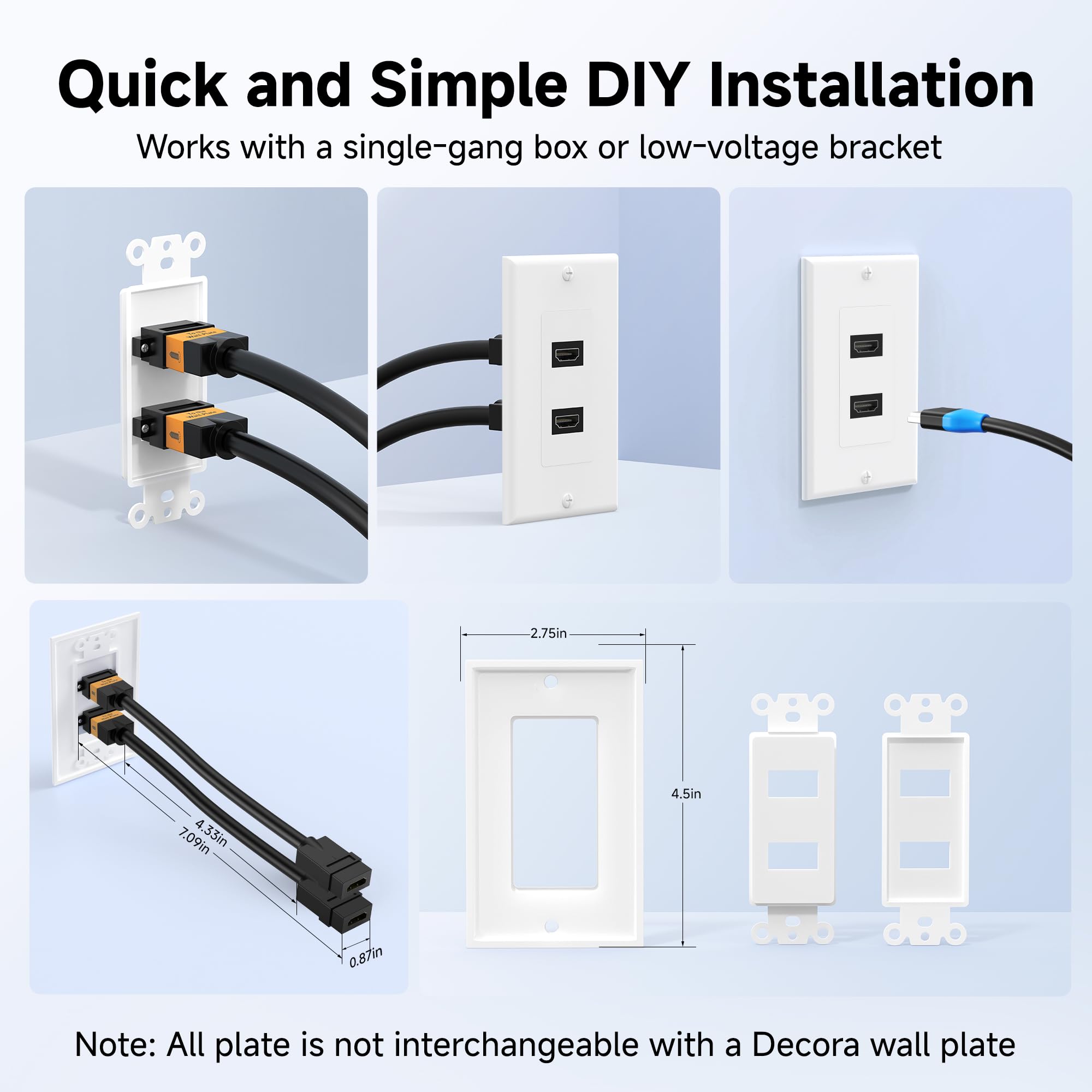 Cable Matters 2-Pack 2-Port HDMI Wall Plate in White (4K UHD, ARC, and Ethernet Pass-Thru Support)