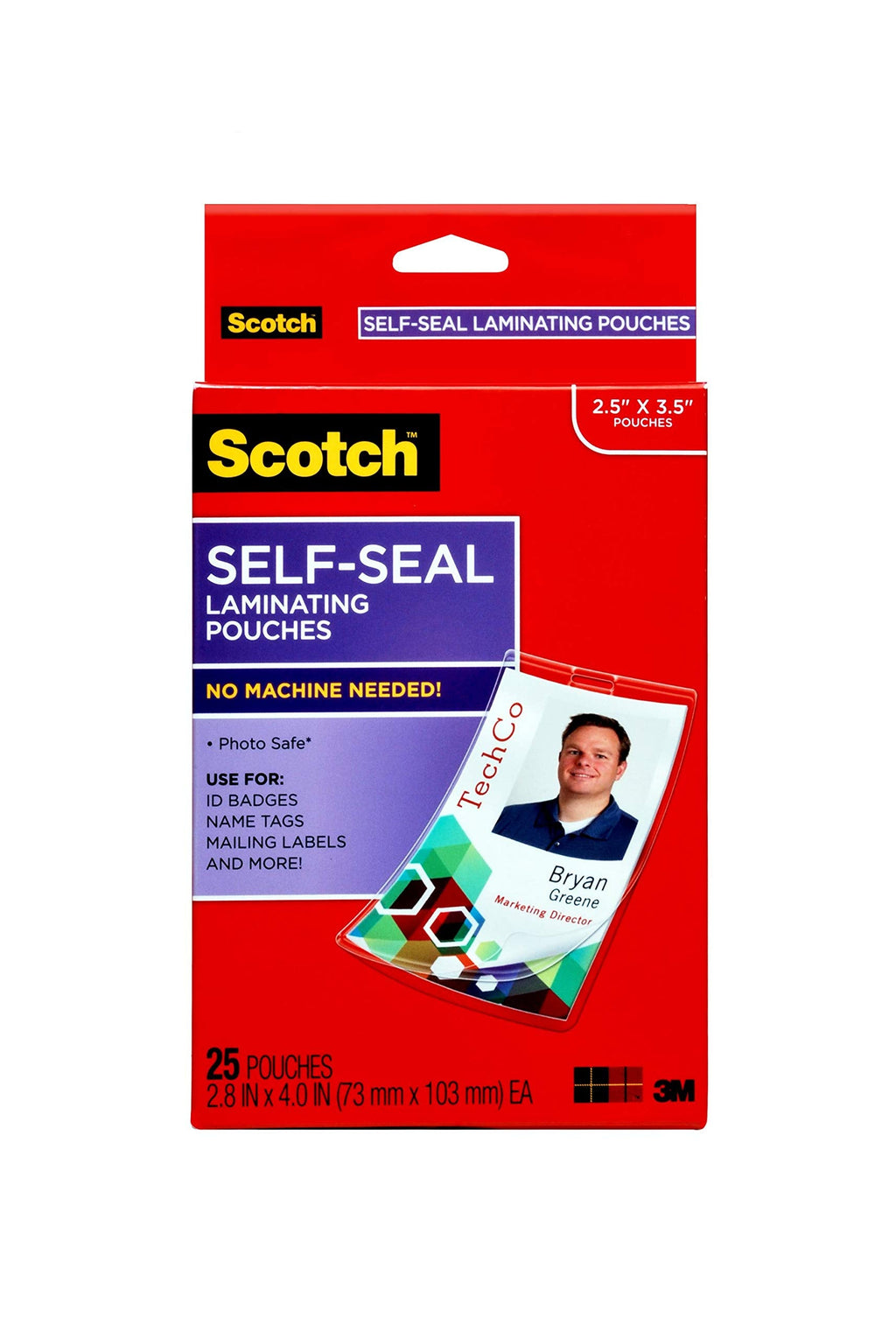 Scotch Self-Sealing Laminating Pouches, ID Protectors Includes Clips, 2.8 Inches x 4 Inches, 25 Pouches, Packaging May Vary (LS852G) (Pack of 12, 300 Count Total)