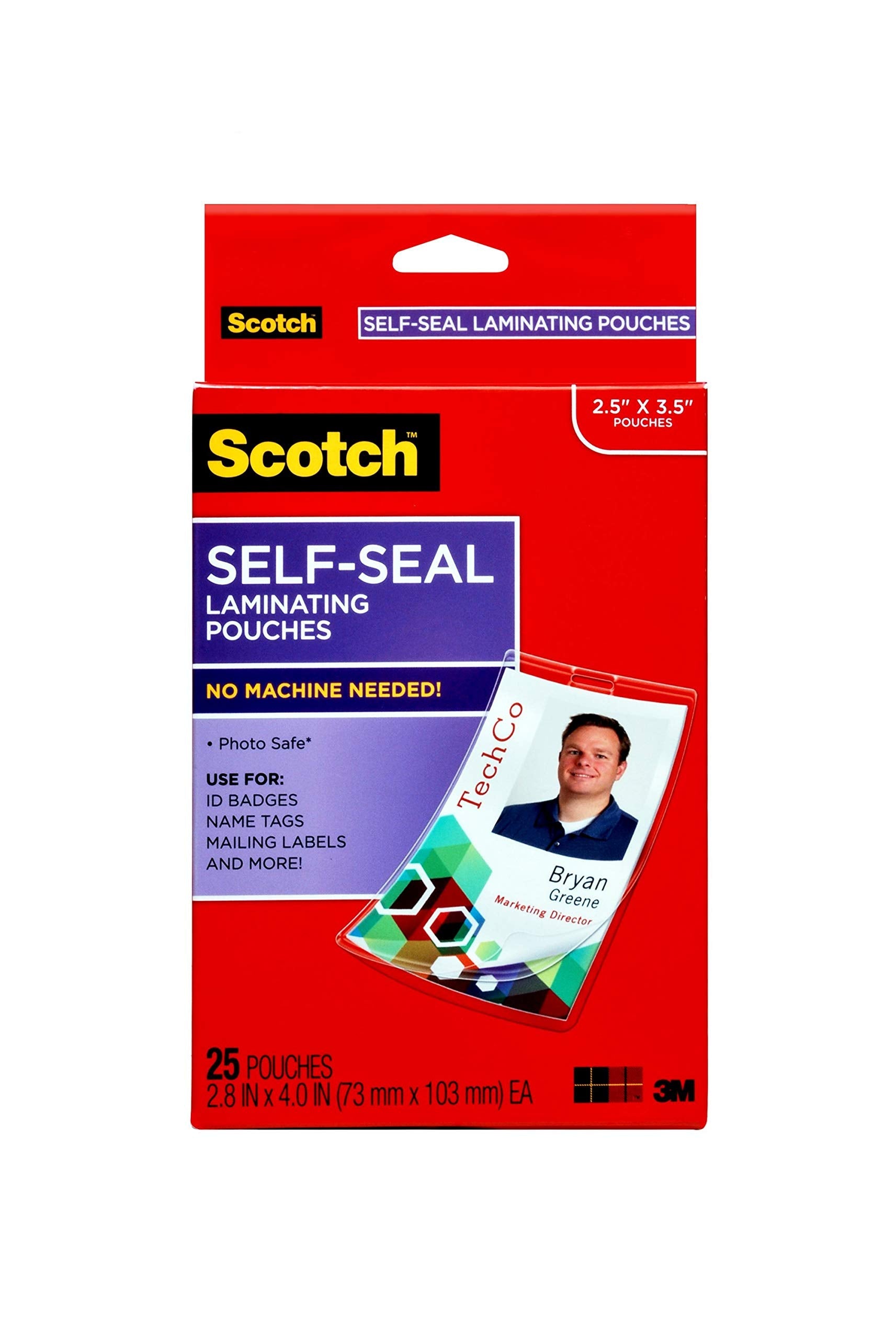 Scotch Self-Sealing Laminating Pouches, ID Protectors Includes Clips, 2.8 Inches x 4 Inches, 25 Pouches, Packaging May Vary (LS852G) (Pack of 12, 300 Count Total)