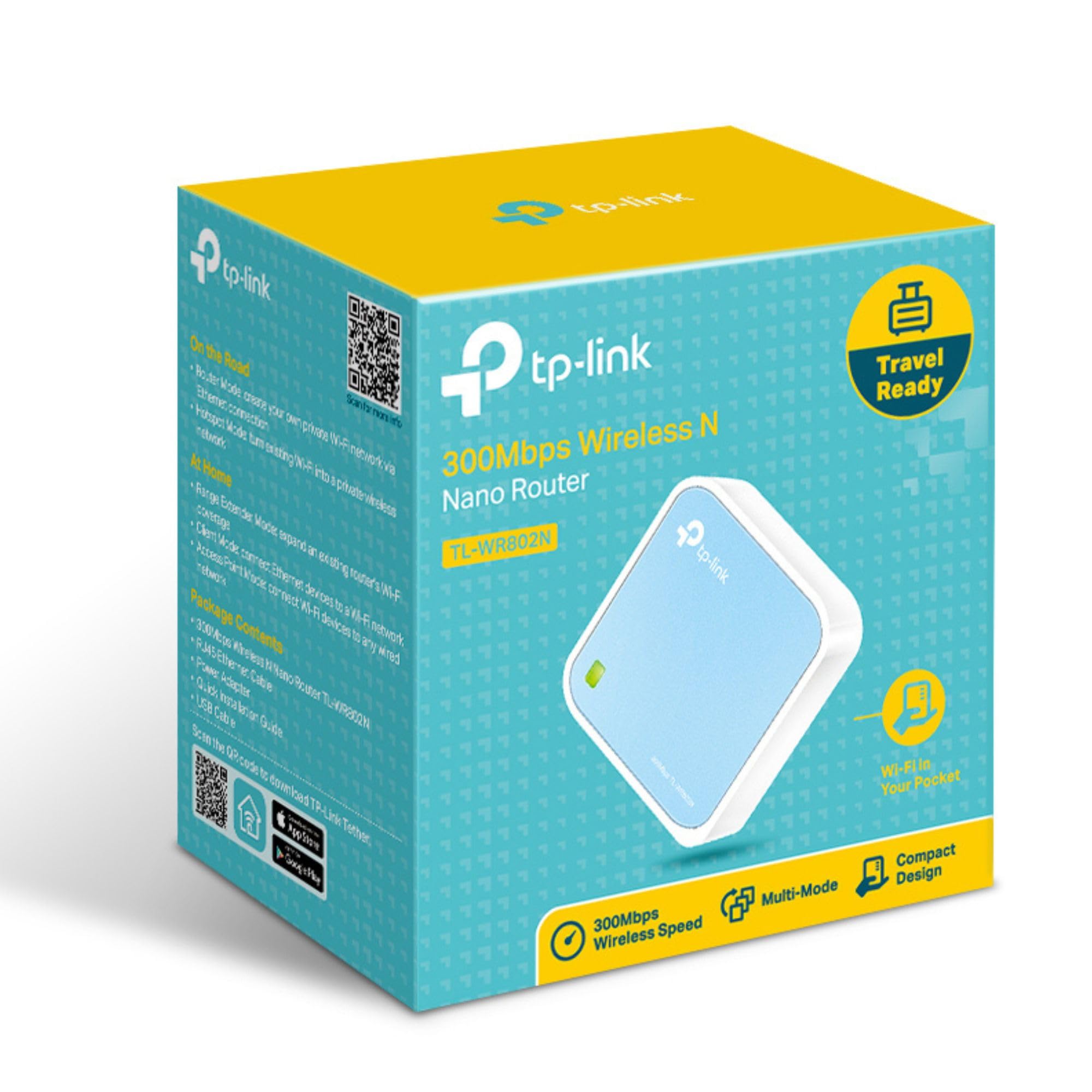 TP-Link TL-WR802N Wireless Travel WiFi Router, N300 WLAN Nano Portable WiFi Booster, Support Access Point, TV Adapter, Client, Range Extender, Repeater, Hotspot Operation Modes, Pocket-size