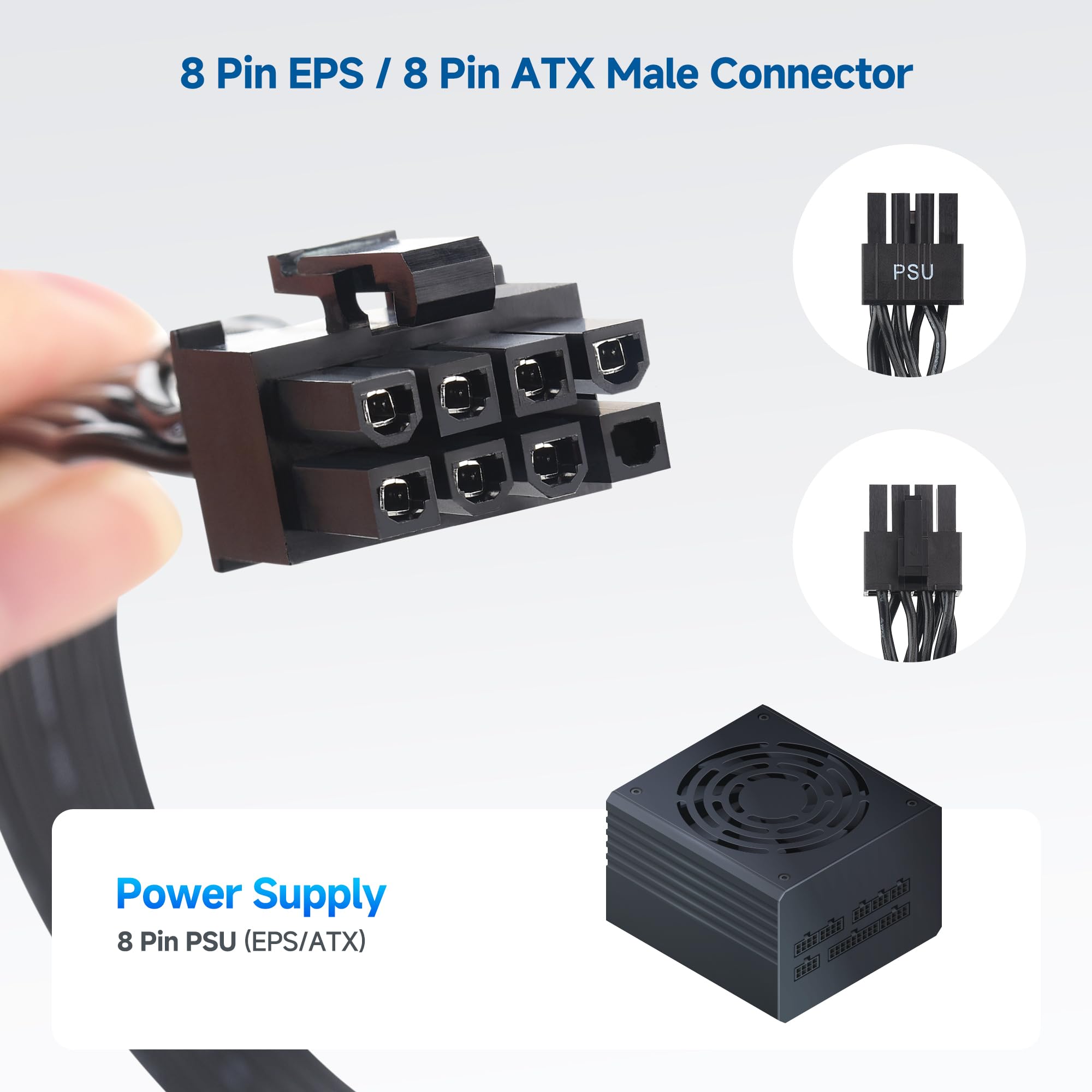 Cable Matters 8 Pin EPS to 6+2 Pin PCIe Male to Male Power Extension/Conversion Cord - 2ft
