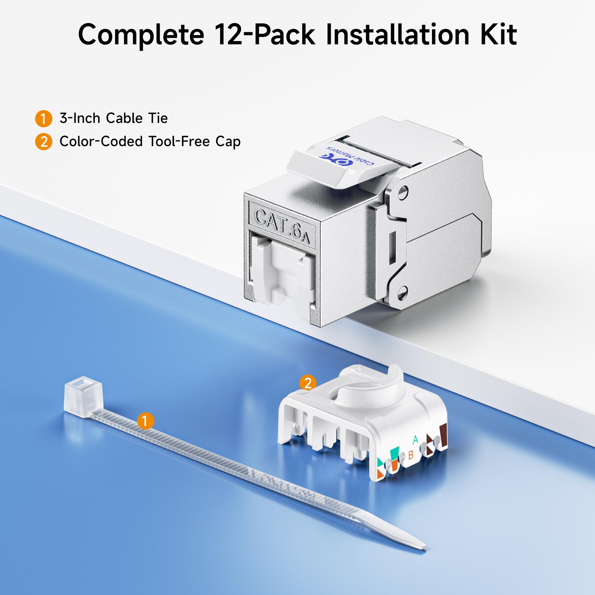 Cable Matters UL Listed 10Gbps 12-Pack RJ45 Shielded Cat6A / Cat6 Keystone Jack with Integrated Shutter