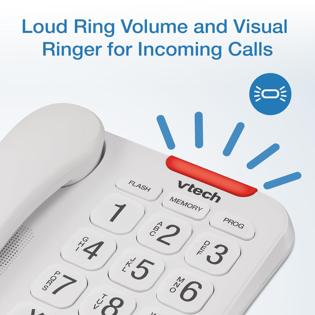 VTech SN1107 Corded Phone with Oversized High-Contrast Buttons, Talking Digits for Seniors, 10 Number Speed Dial, Visual Ringer, Full-Duplex Speakerphone