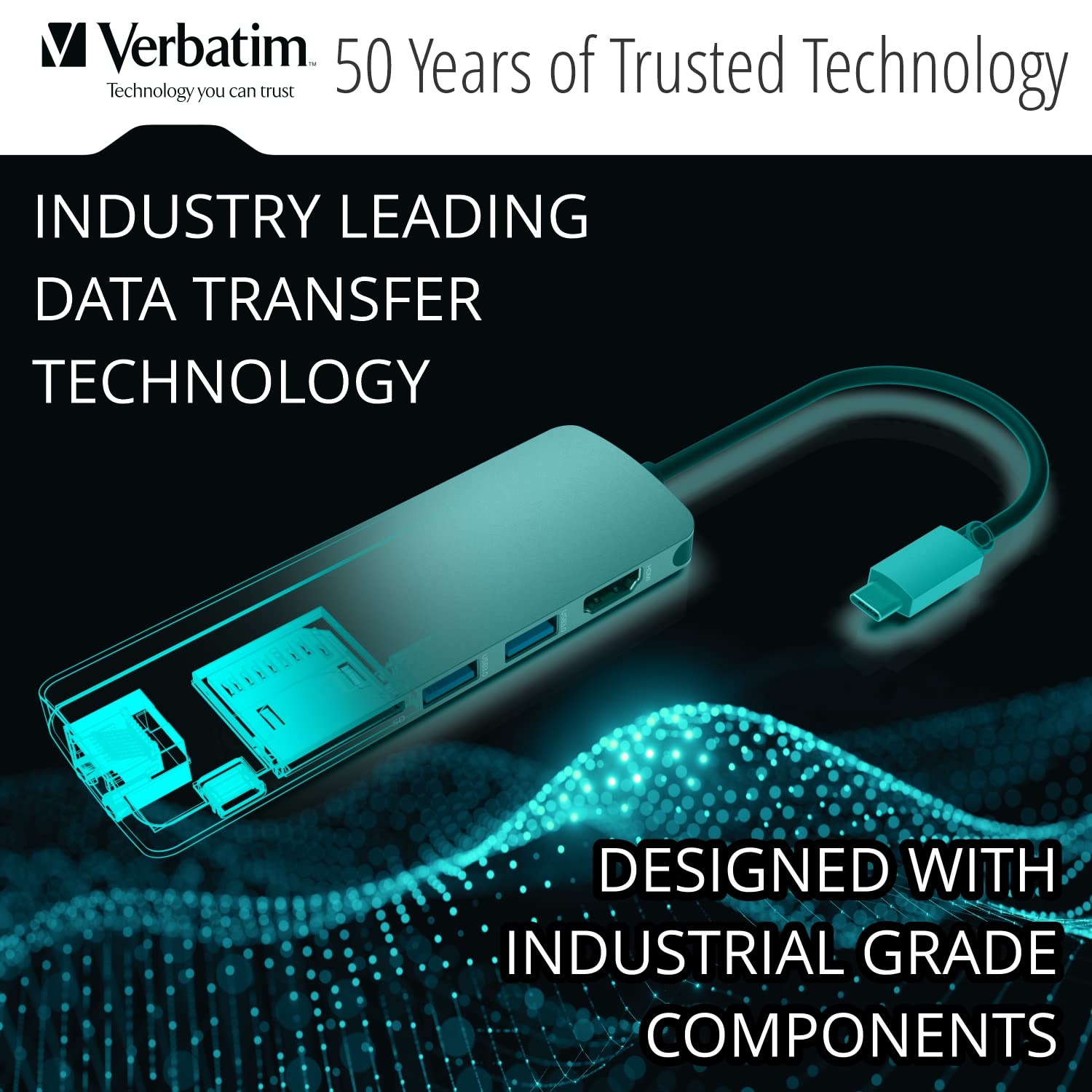 Verbatim 6-in-1 USB C Hub w/Dongle - USB Hub for Laptop w/ 2 USB 3.0, SD Card Reader, 4K HDMI, Ethernet, Compact & Portable USB-C Hub