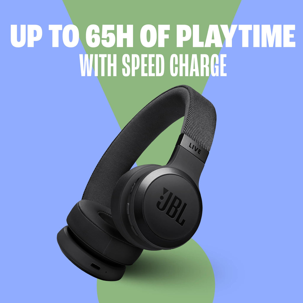 JBL Live 670NC Wireless On-Ear Headphones with Adaptive Noise Cancelling with Smart Ambience, Up to 65 Hours Battery Life with Fast Charging, Lightweight, Comfortable and Foldable (Black)