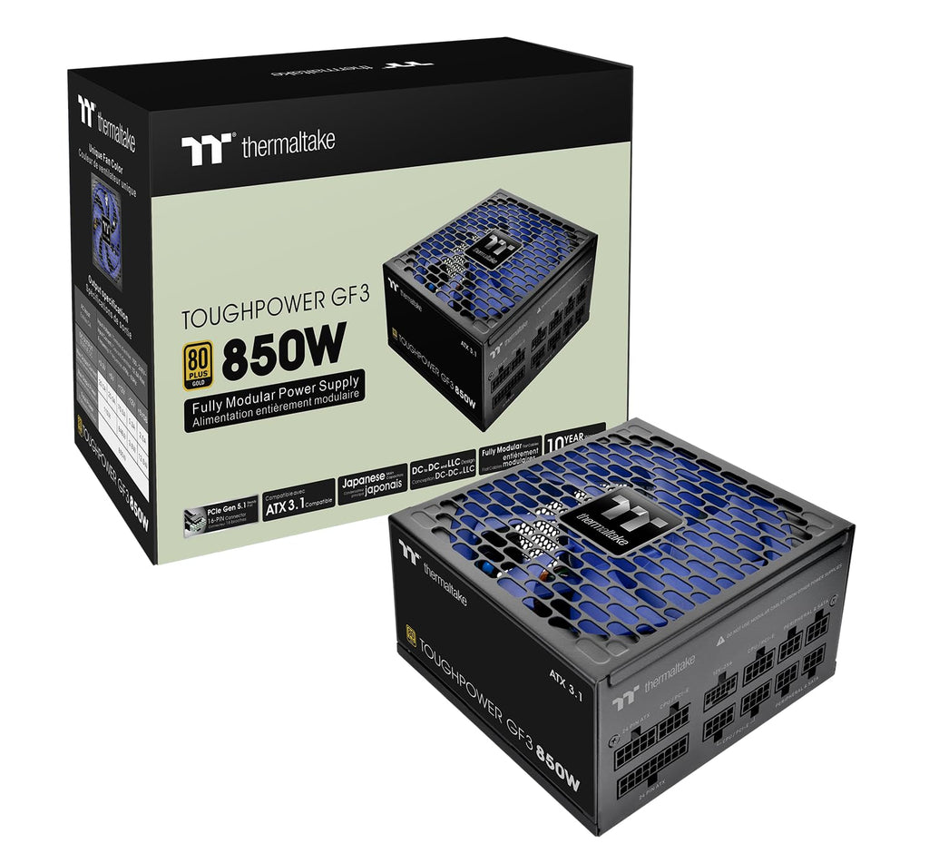 Thermaltake Toughpower GF3 850W 80+ Gold Full Modular SLI/Crossfire Ready ATX 3.0 Standard Power Supply, PCIe Gen.5 12VHPWR Connector Included, PS-TPD-0850FNFAGU-4, Black (9B17-153-438)