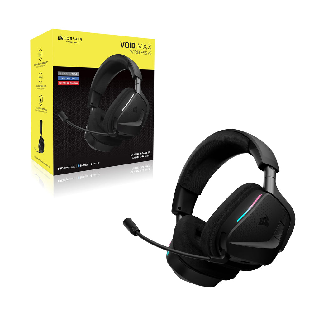 Corsair Void V2 MAX Wireless Bluetooth Gaming Headset - 2.4GHz, Dolby Atmos, Sonarworks SoundID, Up to 70 Hours Battery, Quick Charge, Clear Microphone - PC, PS5, PS4, Switch, Mobile - Carbon