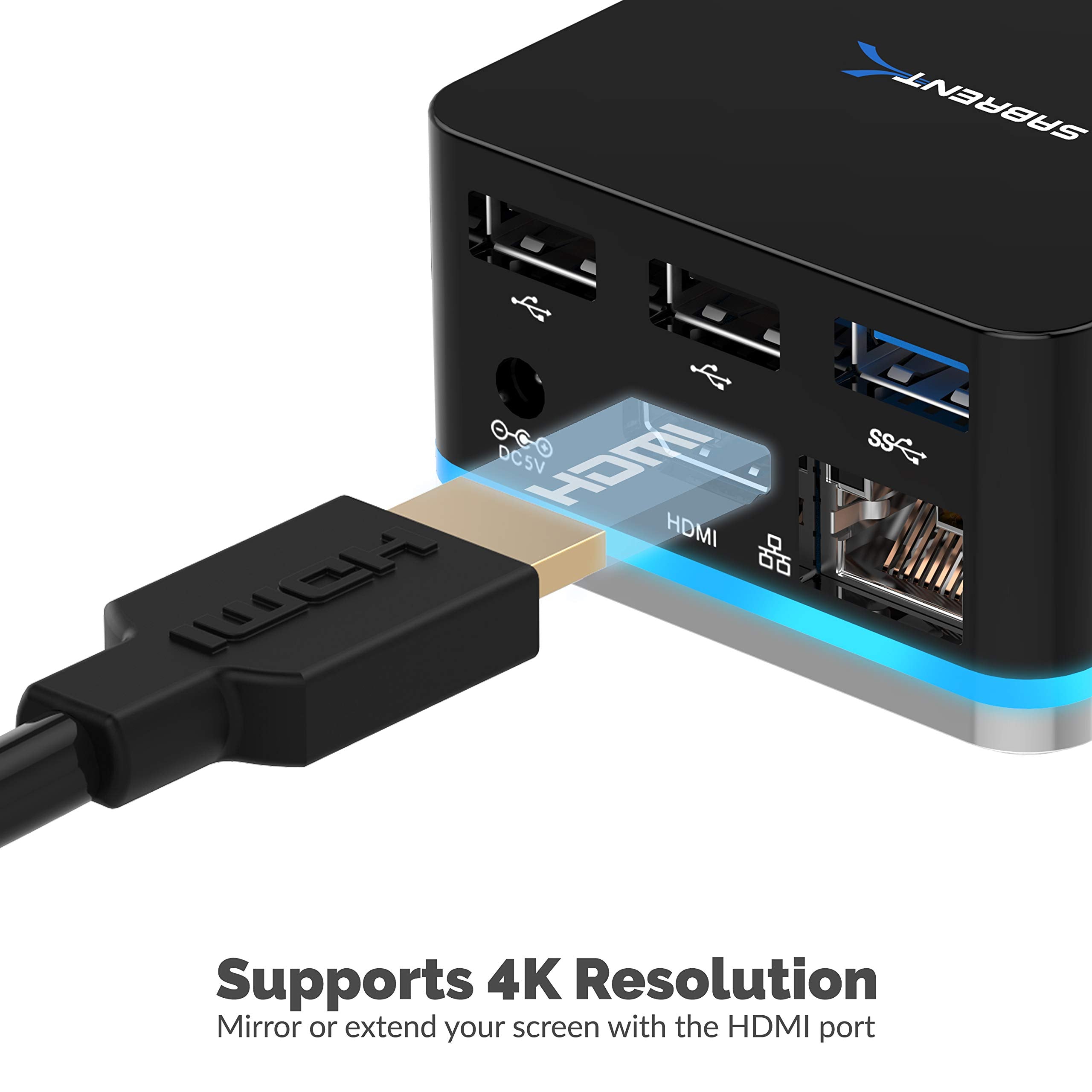 SABRENT 5 Port USB Type C Mini Continuum Docking Station, Supports Up To 3840x2160 at 30HZ (DS-CMND)