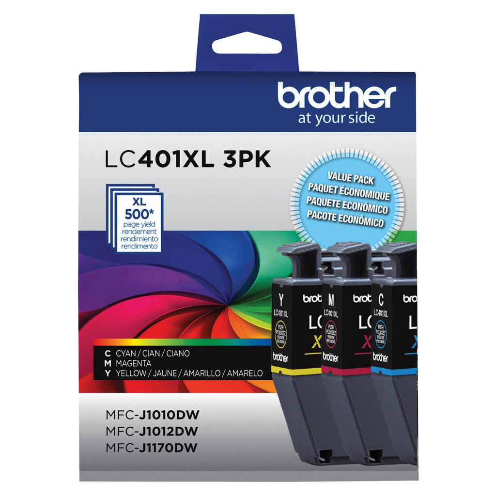 Brother Genuine LC401XL 3PK High Yield 3-Pack Color Ink Cartridges Includes 1- Cartridge Each of Cyan, Magenta and Yellow Ink.