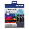 Brother Genuine LC401XL 3PK High Yield 3-Pack Color Ink Cartridges Includes 1- Cartridge Each of Cyan, Magenta and Yellow Ink.