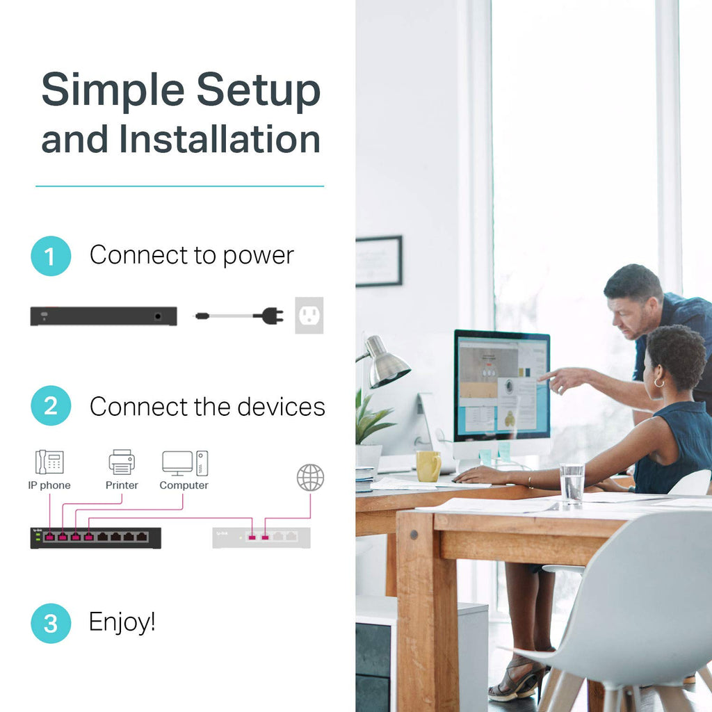 TP-Link 5-Port Gigabit Ethernet Network Switch (TL-SG105), Ethernet Splitter, 8 PoE+ Ports