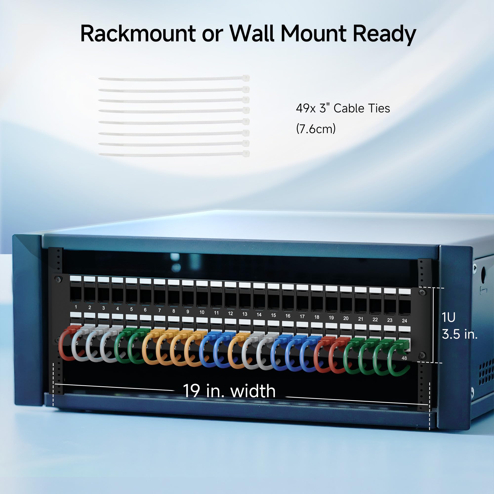 Cable Matters Rackmount or Wall Mount 2U 48 Port Keystone Patch Panel with Cable Management and Support Bar, 19-inch Blank Patch Panel for Keystone Jacks