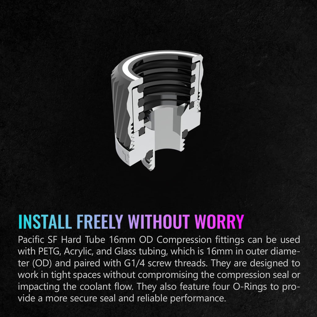 Thermaltake Pacific SF Hard Tube 16mm OD Compression Silver Black/DIY LCS/Fittings CL-W389-CA16BL-A