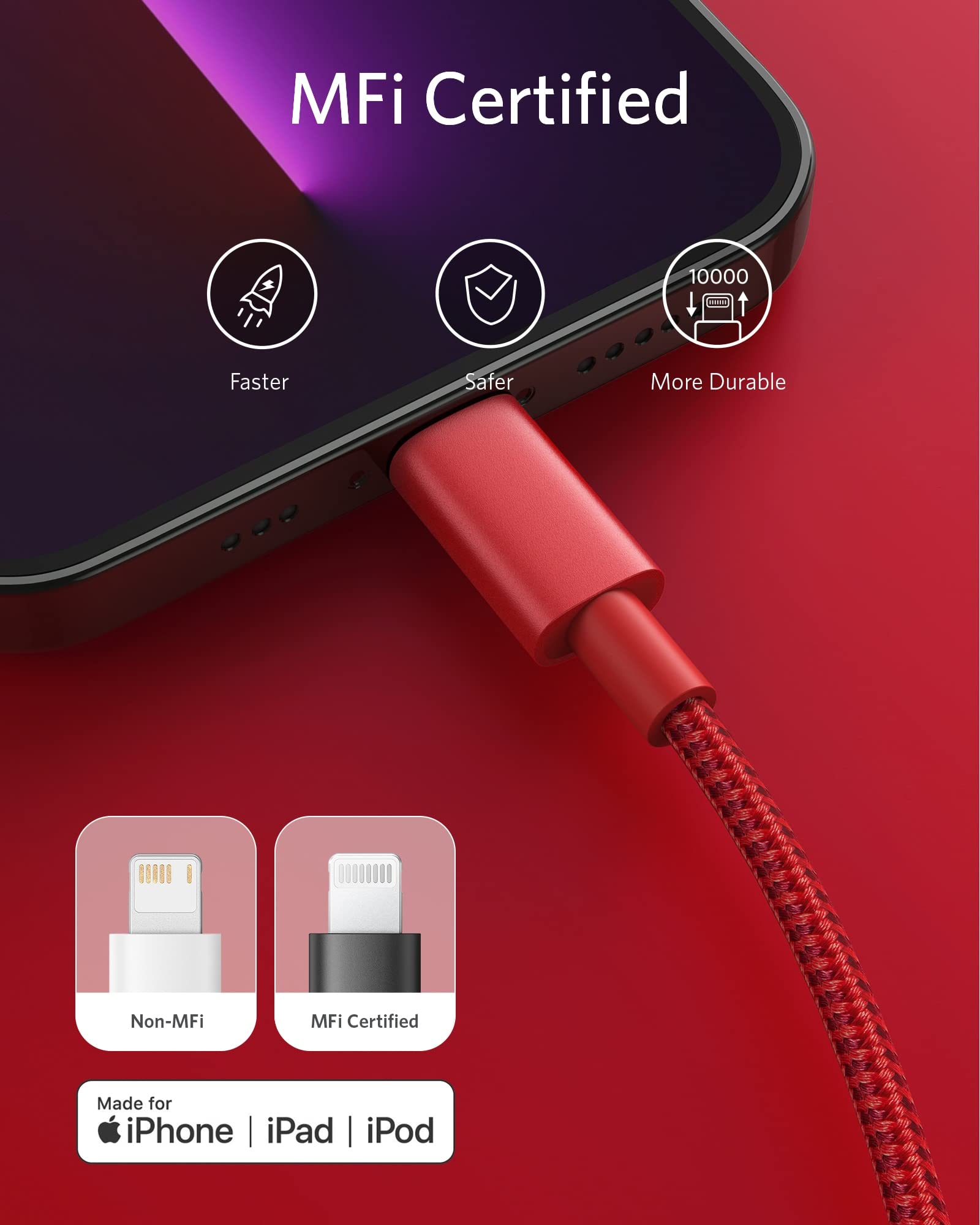 Anker New Nylon USB C to Lightning Cable, Apple MFi Certified for iPhone 14 Series, and More (6FT,Red)