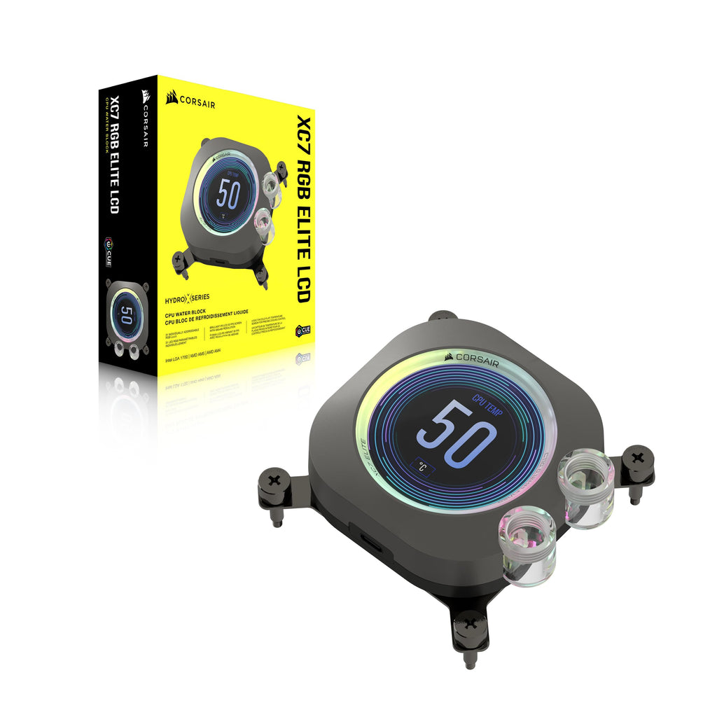 Corsair XC7 RGB ELITE LCD CPU Water Block - 480x480 IPS LCD Screen - 31 RGB LEDs - USB-C - Fits Intel® LGA 1700, AMD® AM5 and older - Stealth Grey