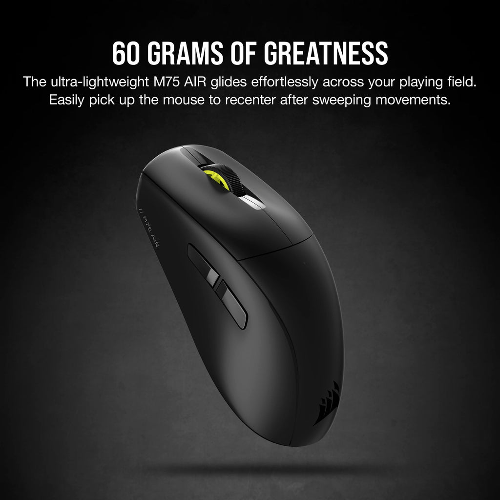 Corsair M75 AIR Wireless Ultra Lightweight Gaming Mouse � 2.4GHz & Bluetooth � 26,000 DPI � Up to 100hrs Battery � iCUE Compatible � Black